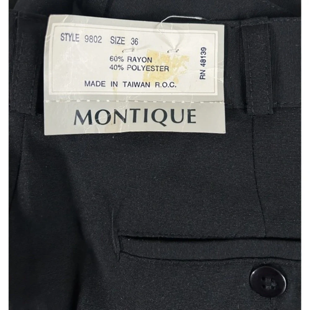 NWT Montique Men Size 36 Black Pleated Dress Pants High Rise Straight Leg Style